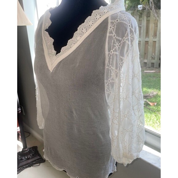 PINKO Tops - Pinko Sz 4 SMALL Puff Sleeve Lace  Sheer Delicate White Blouse Balletcore Soft